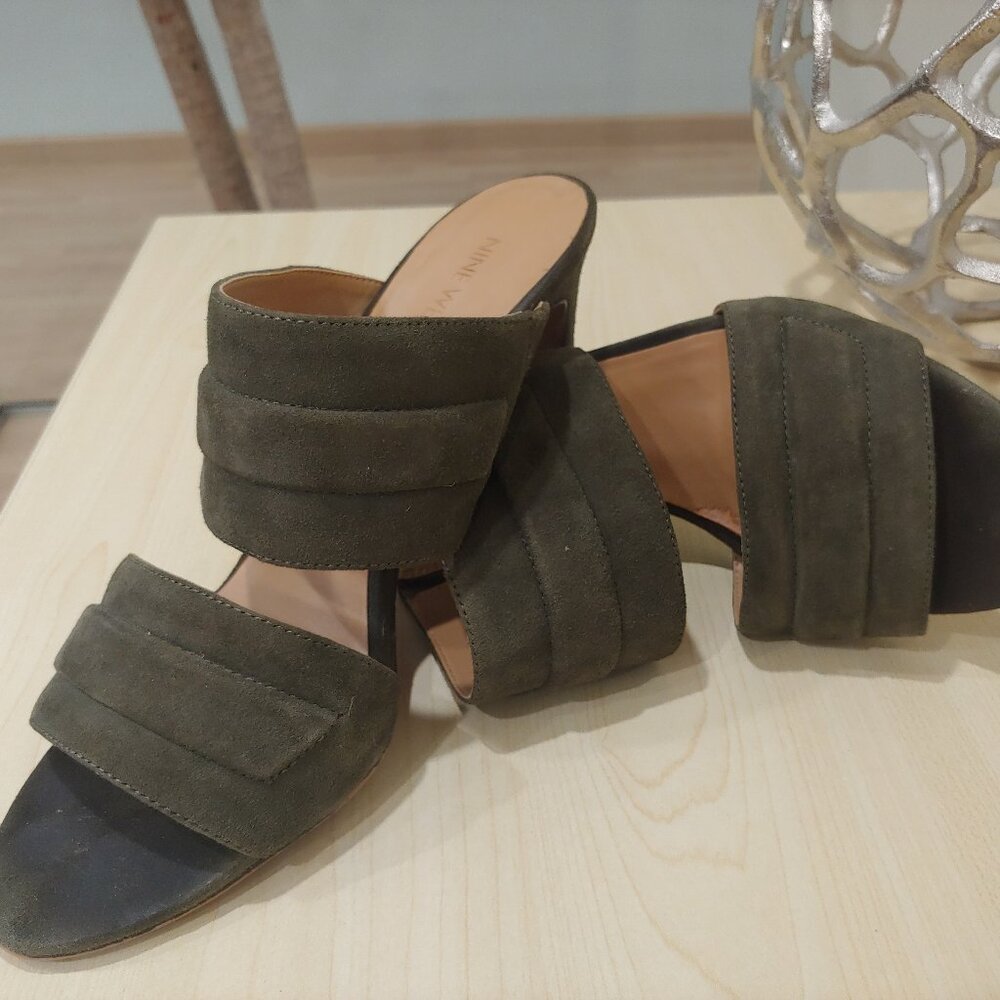 Nine West Olive Green Suede Slide Heels